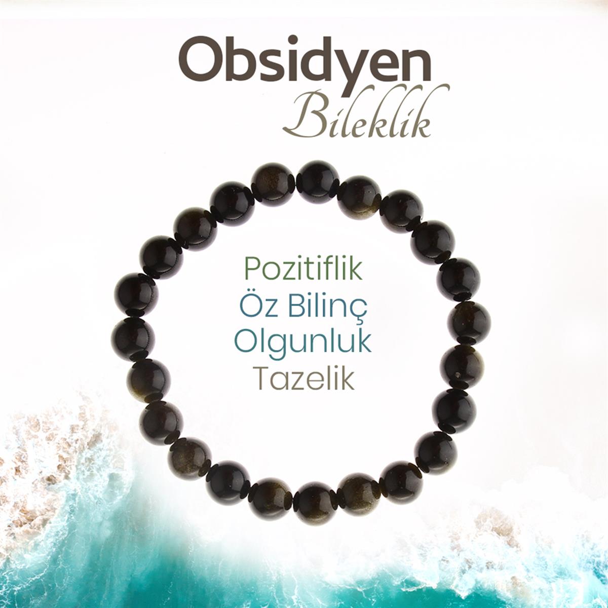 SERTİFİKALI Obsidyen  Orjinal ( Taşlar) Doğaltaş Bileklik 8 mm, B994