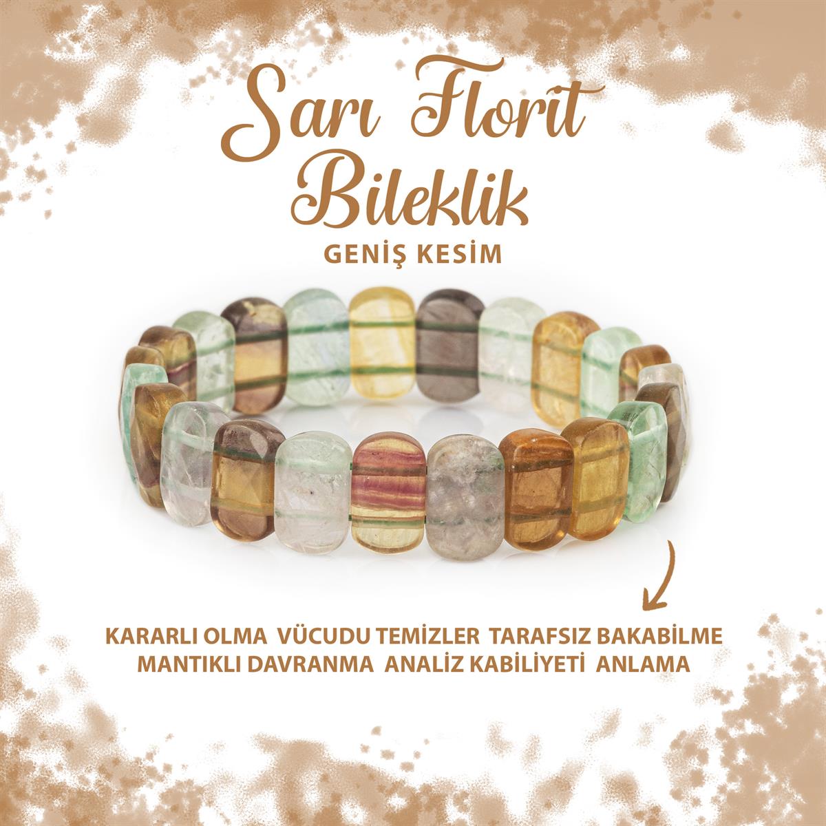 SERTİFİKALI Sarı Florit Doğal Taş Geniş Kesim Bileklik