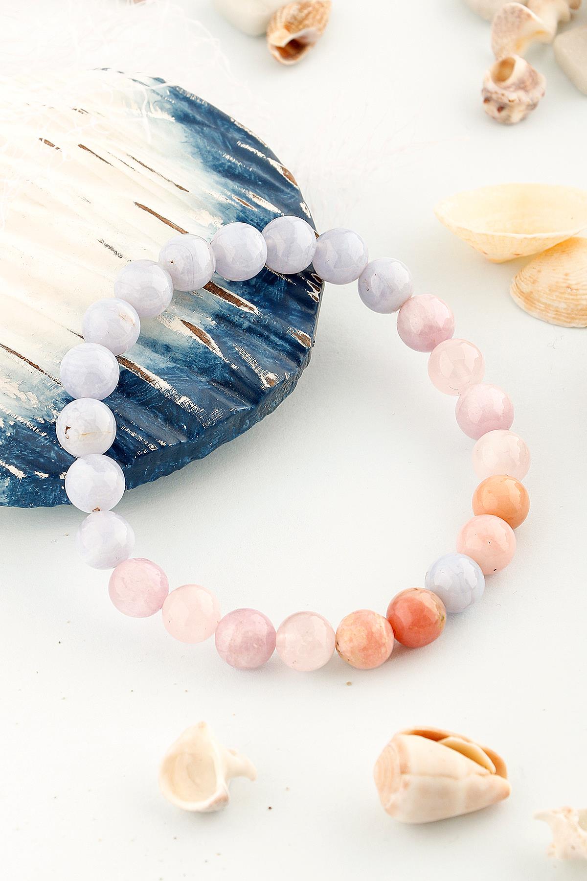 Koşulsuz Aşk Doğal Taş Bileklik Rodokrozit Pembe Kuvars Kunzit Pembe Opal Kalsedon Aparat B005