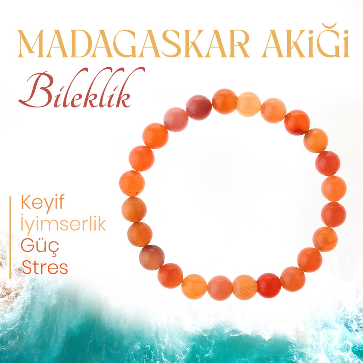 SERTİFİKALI Madagaskar Akik  Orjinal ( Taşlar) Doğaltaş Bileklik 8 mm, B988