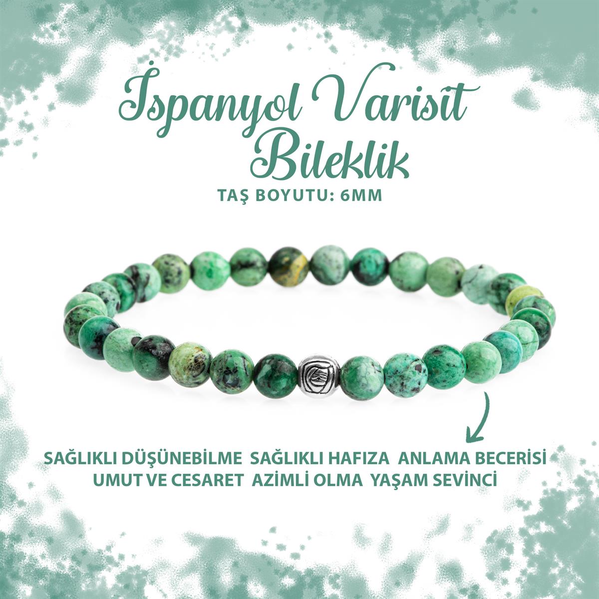 SERTİFİKALI İspanyol Varisit 6mm Doğal Taş Bileklik