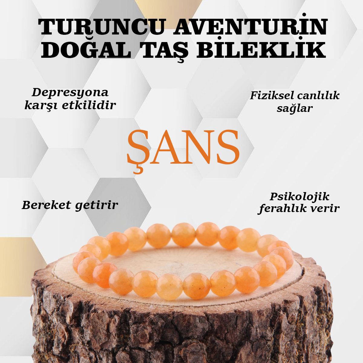 SERTİFİKALI Turuncu Aventurin  Orjinal ( Taşlar) Doğaltaş Bileklik 8 mm, B882