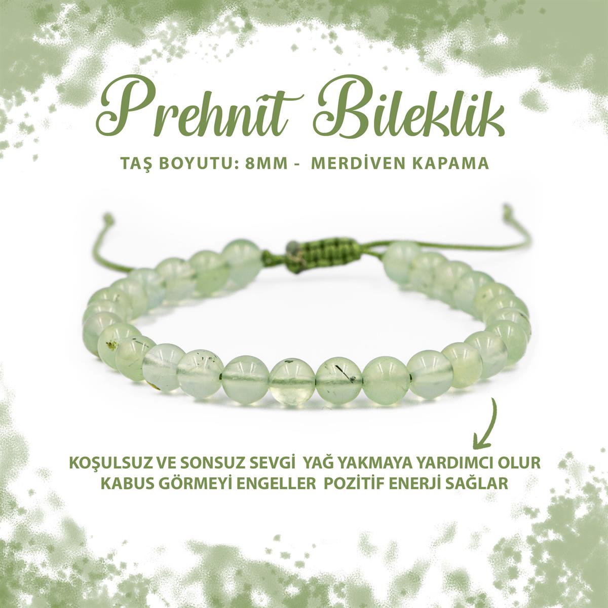 SERTİFİKALI Prehnit 8mm Merdiven Kapama Doğal Taş Bileklik