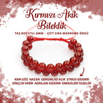 SERTİFİKALI Kırmızı Akik 8mm Çift Sıra Makrome Doğal Taş Bileklik