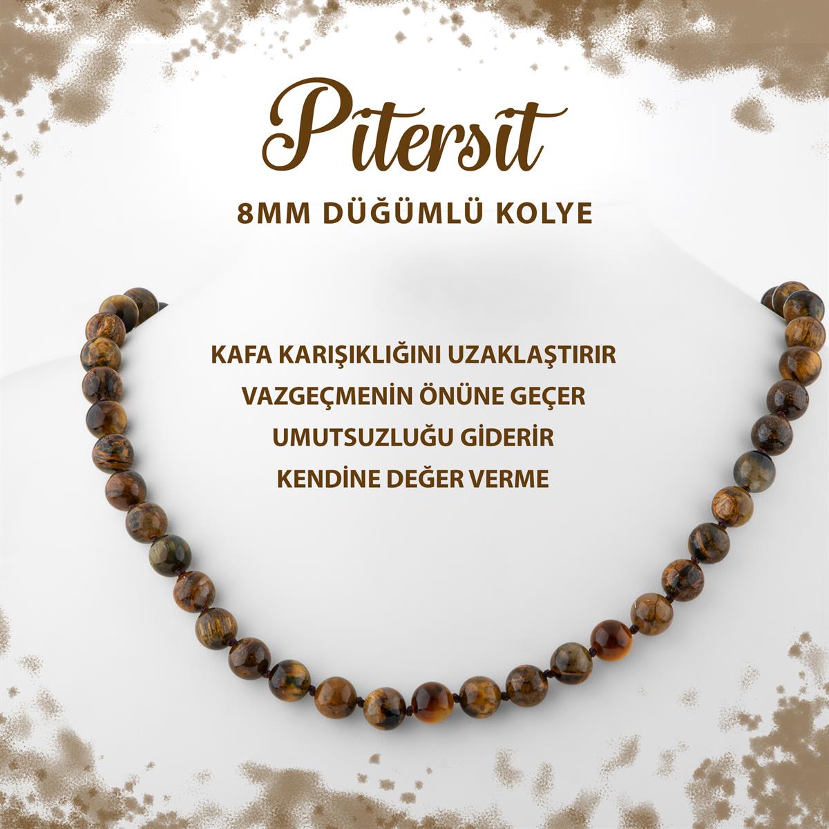 SERTİFİKALI Pitersit 8 mm Düğümlü Doğal Taş Kolye