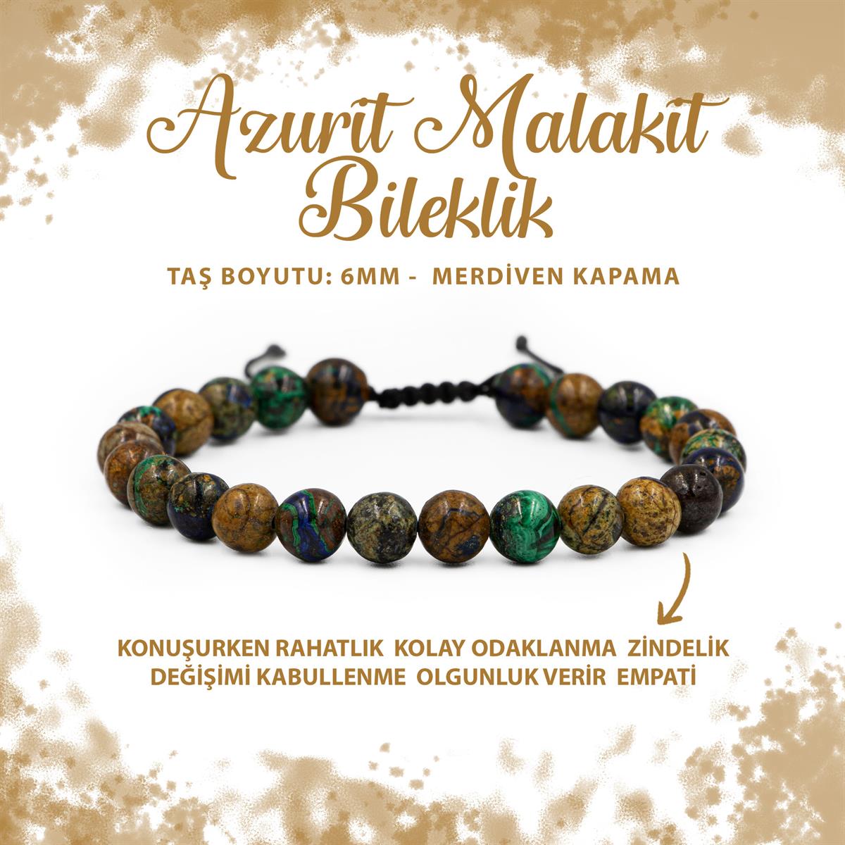 SERTİFİKALI Azurit Malakit 6mm Merdiven Kapama Doğal Taş Bileklik