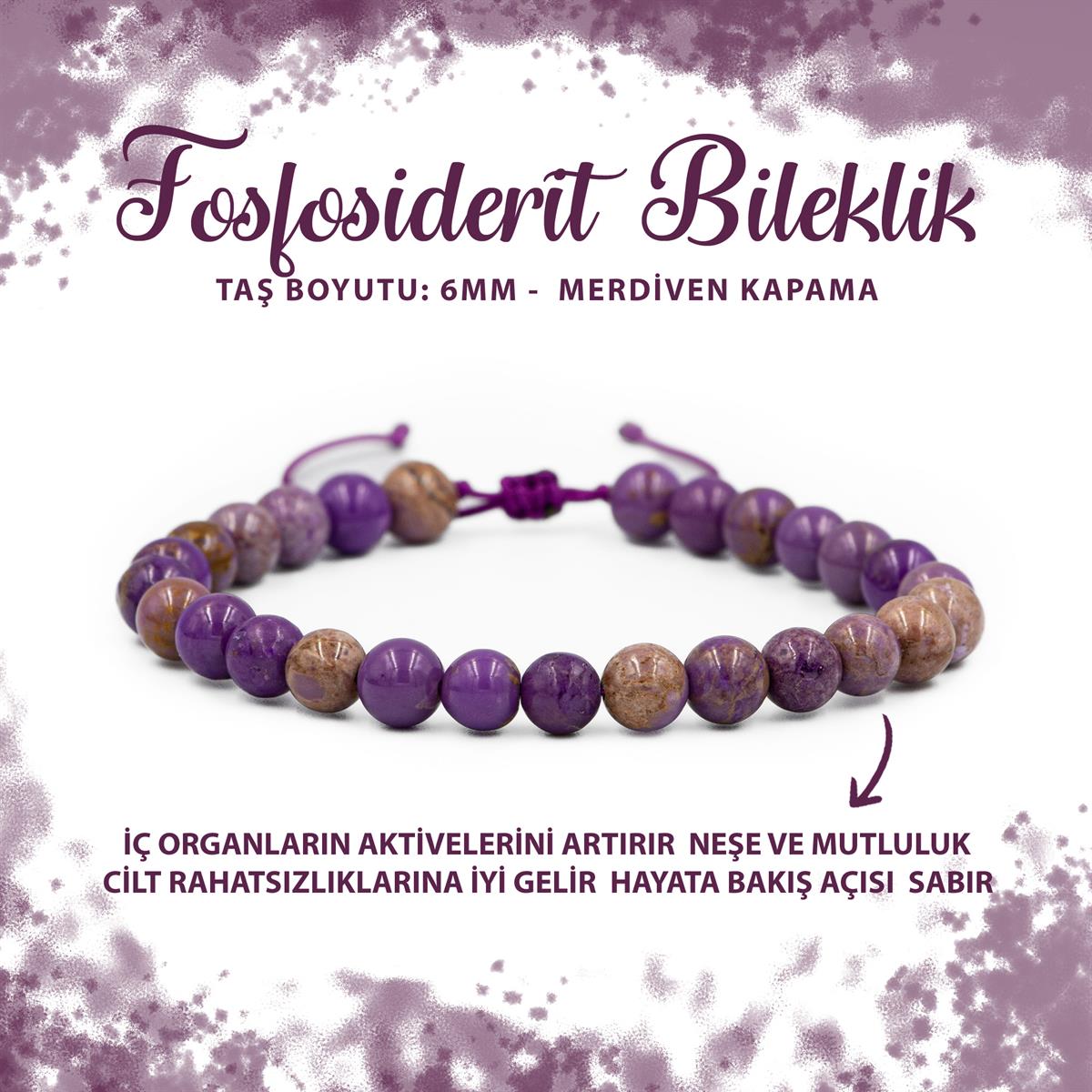 SERTİFİKALI Fosfosiderit 6mm Merdiven Kapama Doğal Taş Bileklik