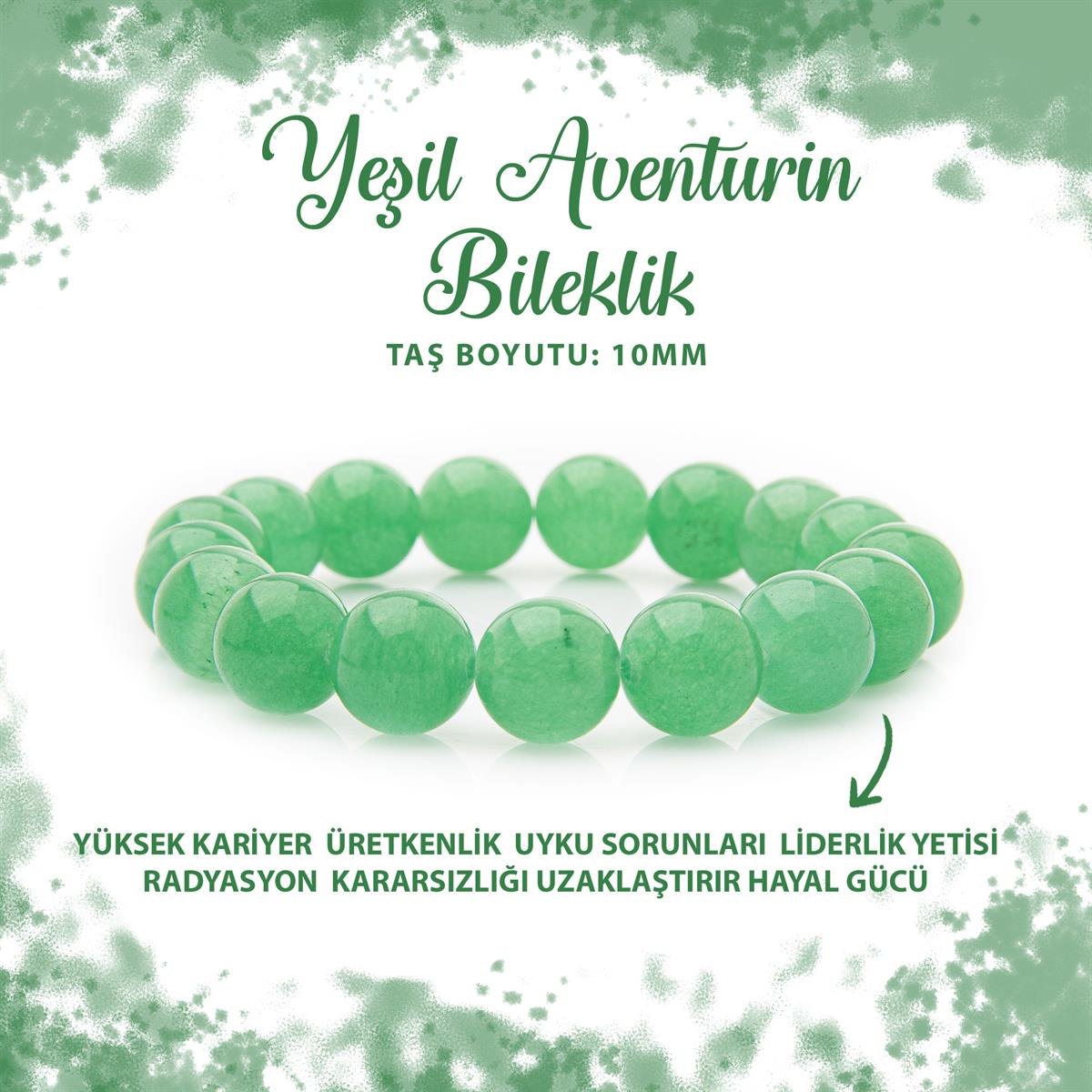 SERTİFİKALI Yeşil Aventurin 10mm Doğal Taş Bileklik