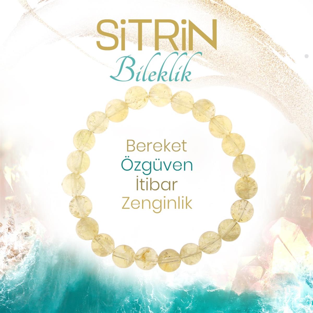 SERTİFİKALI Sitrin  Orjinal ( Taşlar) Doğaltaş Bileklik 8 mm, B1005