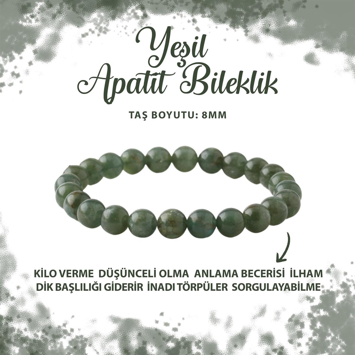 SERTİFİKALI Yeşil Apatit 8mm Doğal Taş Bileklik