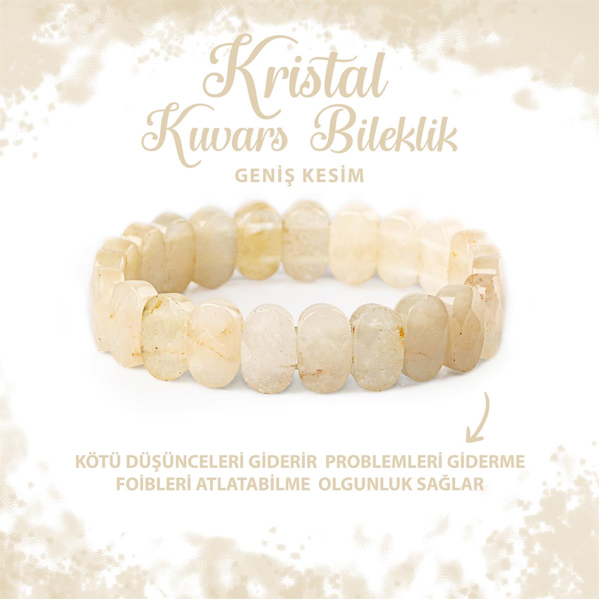 SERTİFİKALI Kristal Kuvars Doğal Taş Geniş Kesim Bileklik