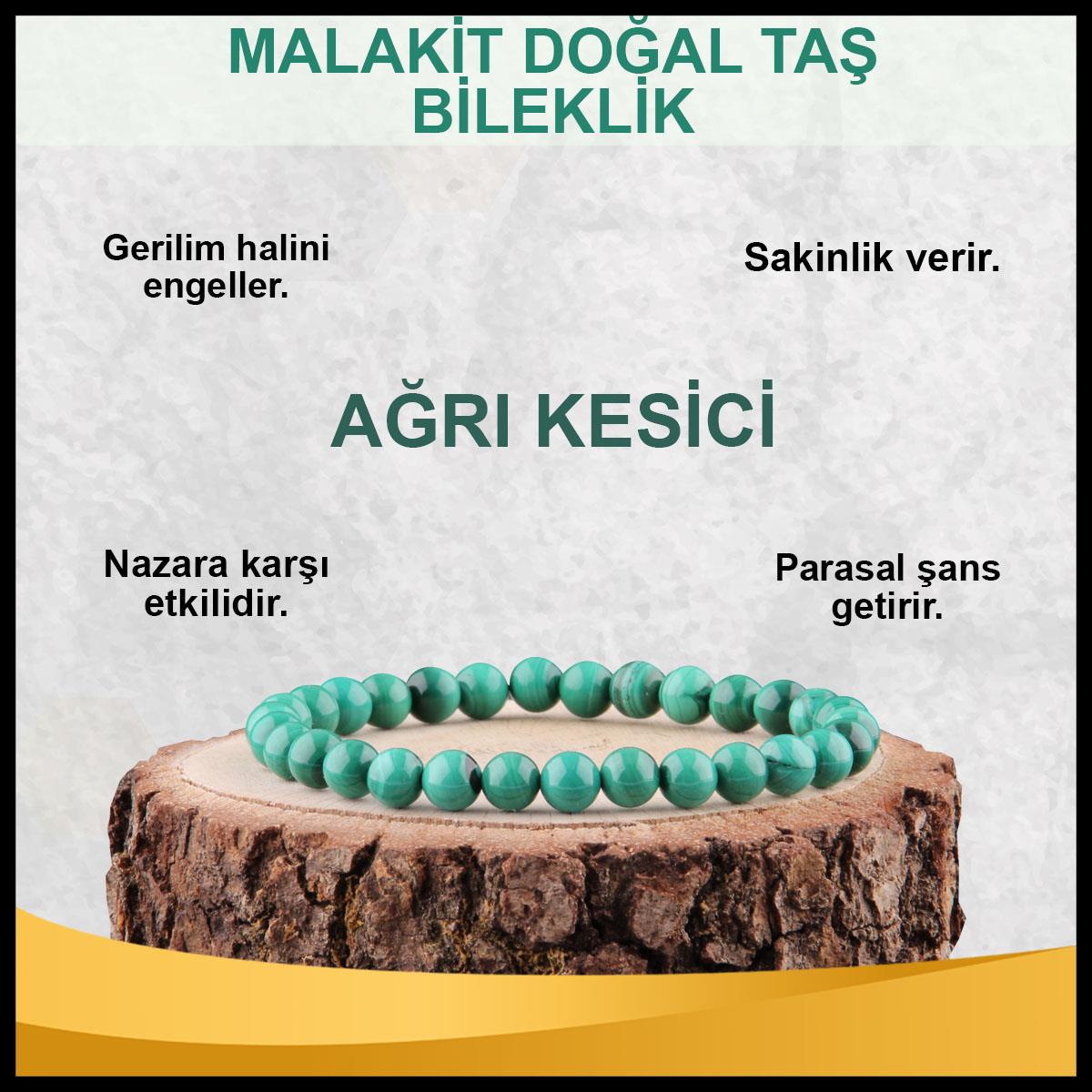 SERTİFİKALI Malakit  Orjinal ( Taşlar) Doğaltaş Bileklik 6 mm - B836