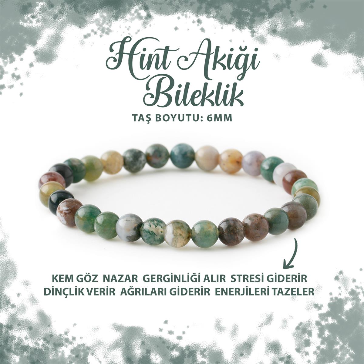 SERTİFİKALI Hint Akiği 6mm Doğal Taş Bileklik