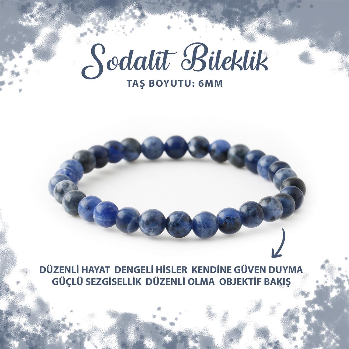 SERTİFİKALI Sodalit 6mm Doğal Taş Bileklik