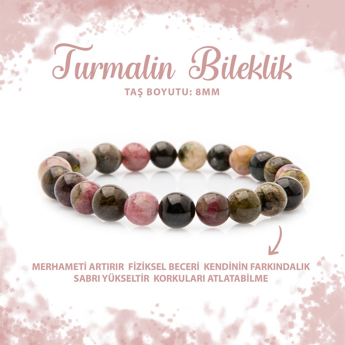 SERTİFİKALI Renkli Turmalin 8mm Doğal Taş Bileklik