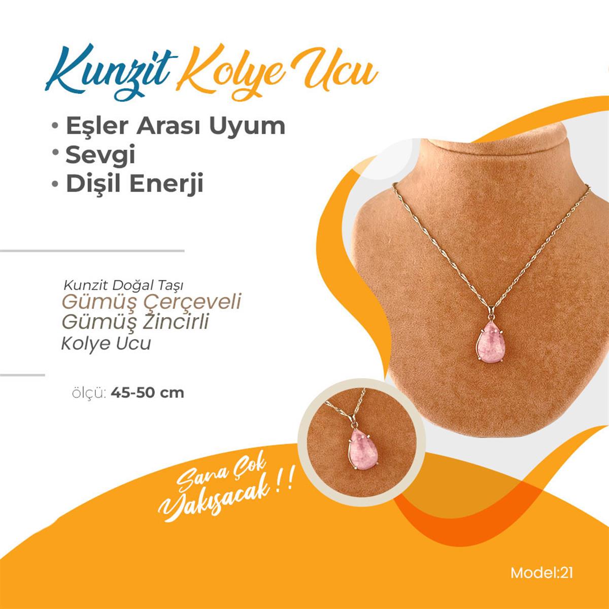 SERTİFİKALI Kunzit  Orjinal ( Taşlar) Doğaltaş Kolye Ucu, Gümüş zincirle birlikte 2x1,5 cm, M480