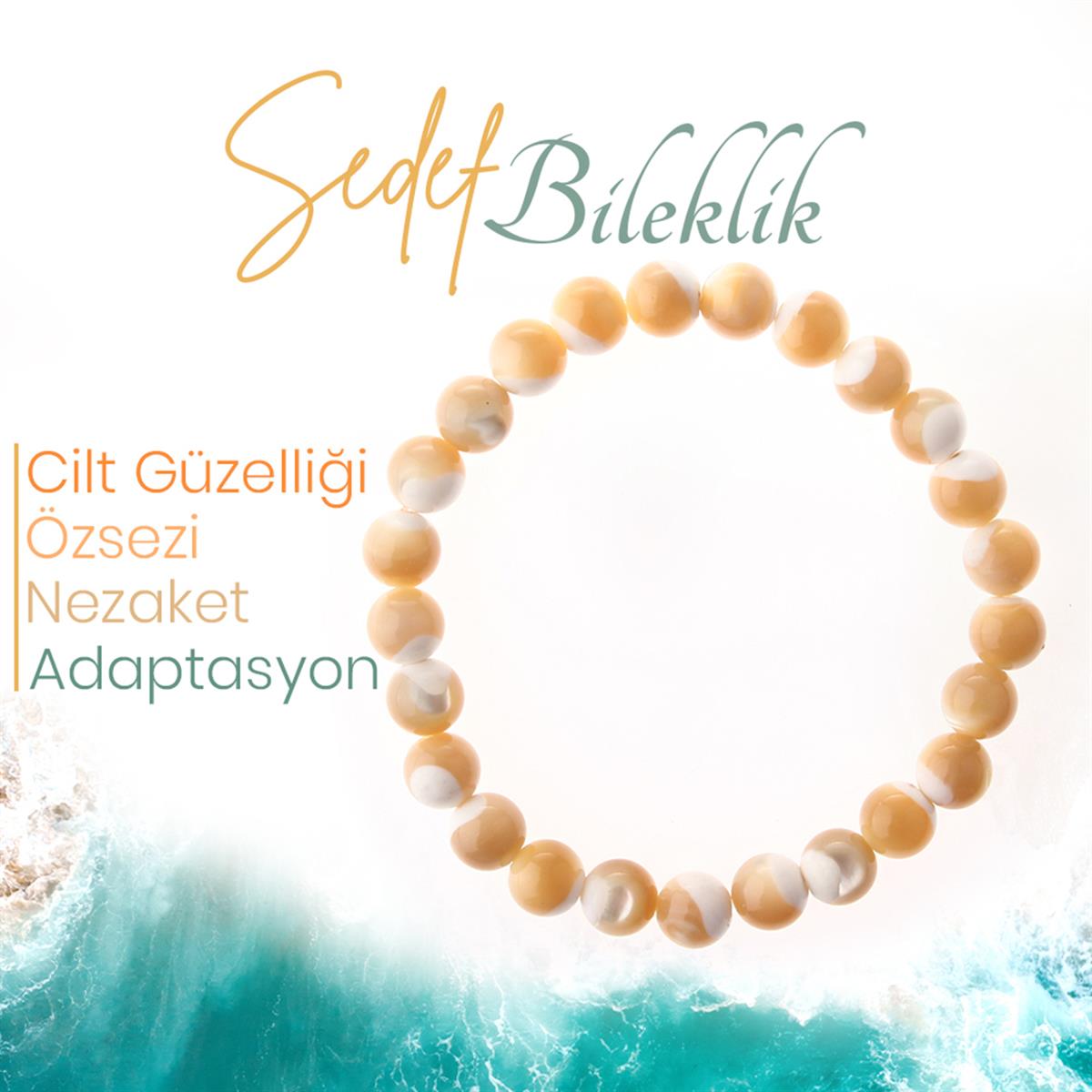 SERTİFİKALI Sedef  Orjinal ( Taşlar) Doğaltaş Bileklik 8 mm, B1003