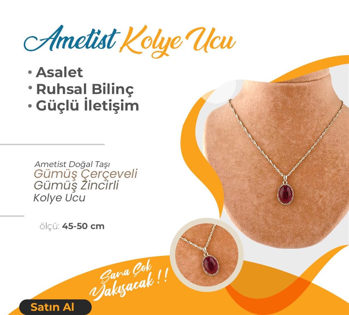 SERTİFİKALI Ametist  Orjinal ( Taşlar) Doğaltaş Kolye Ucu, Gümüş Zincir Dahil M467