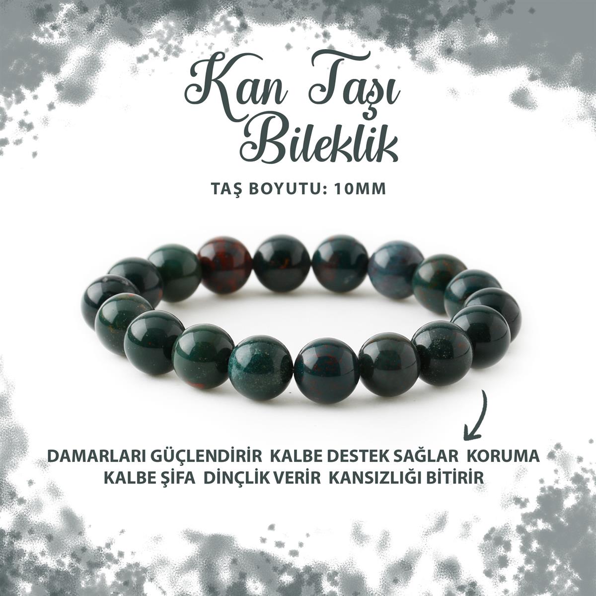 SERTİFİKALI Kan Taşı 10mm Doğal Taş Bileklik