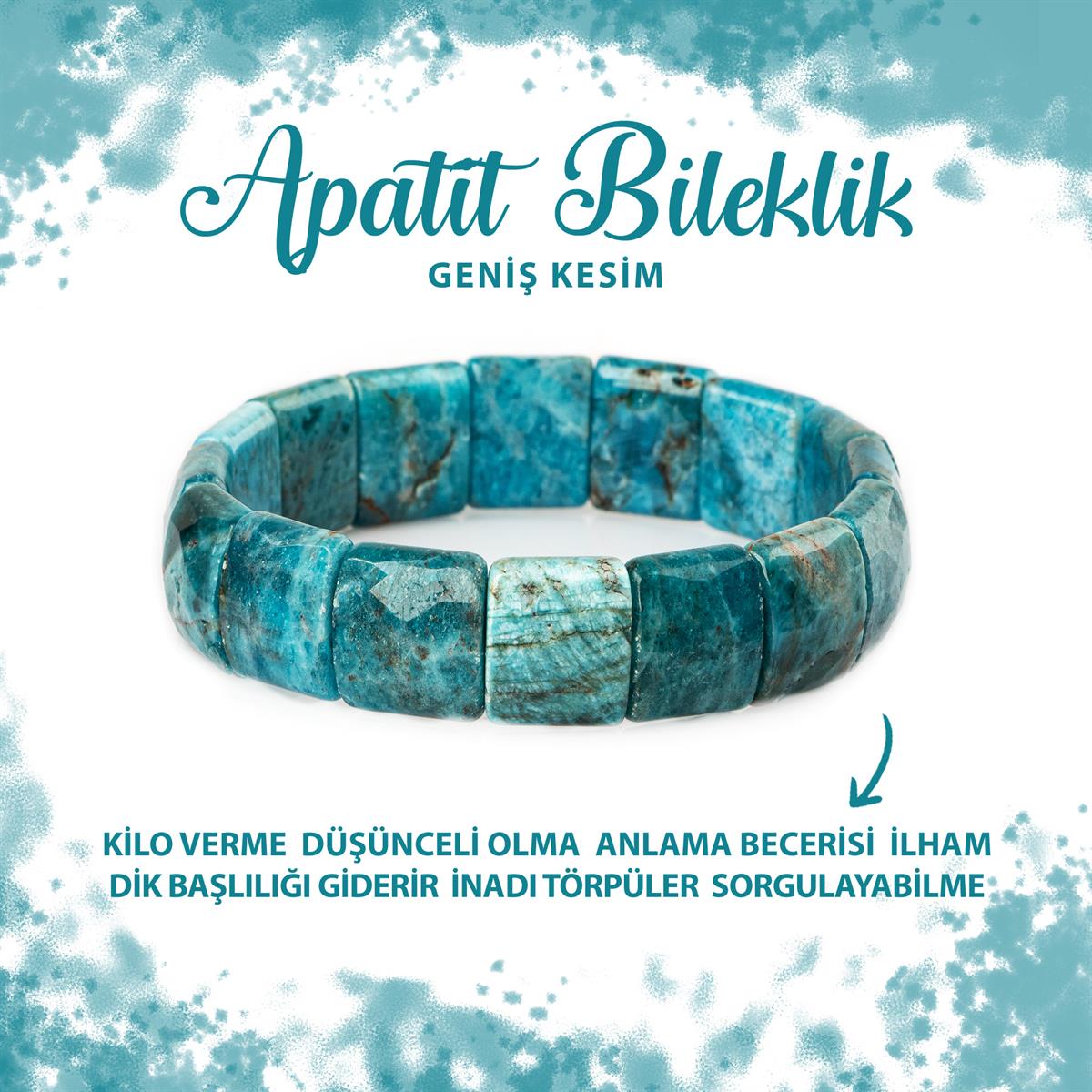SERTİFİKALI Mavi Apatit Doğal Taş Balık Sırtı Geniş Kesim Bileklik