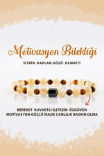 SERTİFİKALI Motivasyon 6mm Doğal Taş Bileklik Kaplan Gözü Sitrin Hematit B003