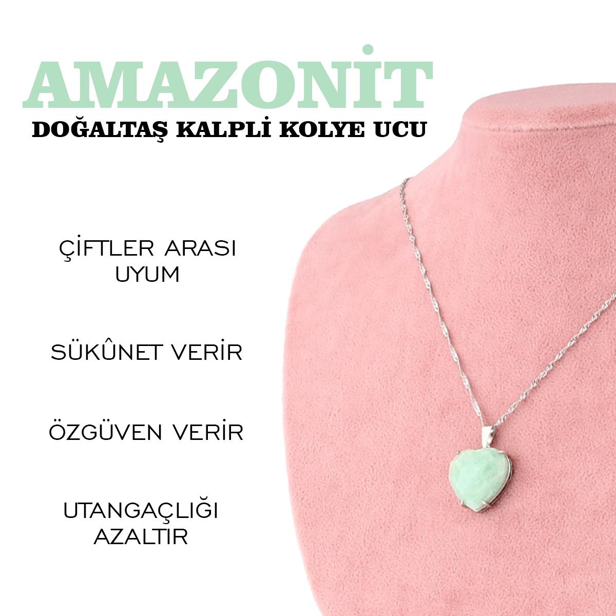 SERTİFİKALI Amazonit  Orjinal ( Taşlar) Doğaltaş Kalpli Kolye Ucu, Gümüş zincirle beraber M433