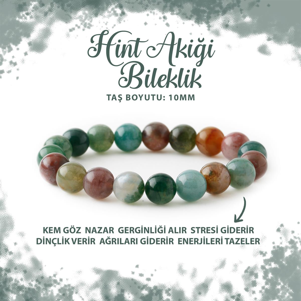 SERTİFİKALI Hint Akiği 10mm Doğal Taş Bileklik