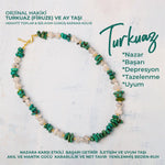 SERTİFİKALI ORJİNAL HAKİKİ TURKUAZ (FİRUZE) &amp; AY TAŞI DOĞAL TAŞLI GÜMÜŞ KAPAMA KOLYE