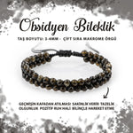SERTİFİKALI Obsidyen 3-4mm Çift Sıra Doğal Taş Bileklik