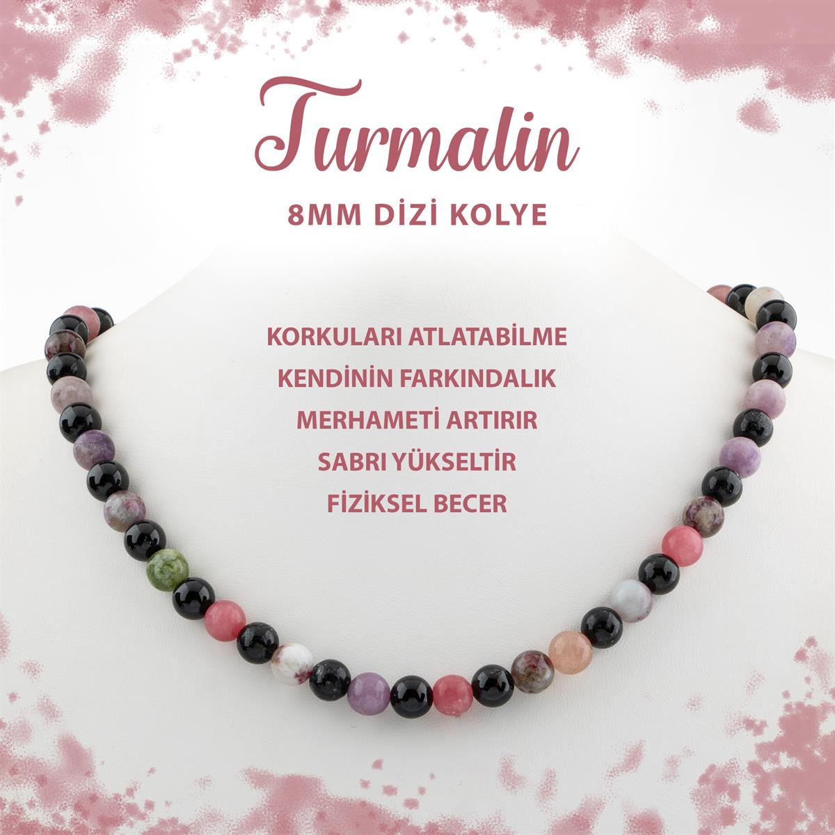 SERTİFİKALI Renkli Turmalin 8 mm Dizi Doğal Taş Kolye
