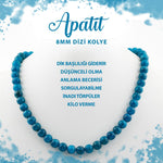 SERTİFİKALI Mavi Apatit 8 mm Dizi Doğal Taş Kolye