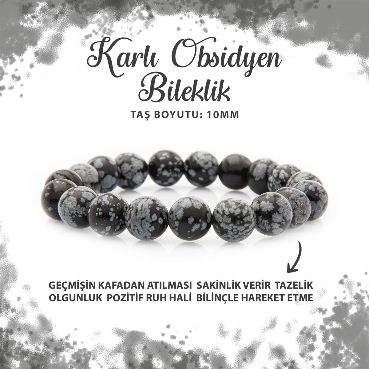 SERTİFİKALI Karlı Obsidyen 10mm Doğal Taş Bileklik
