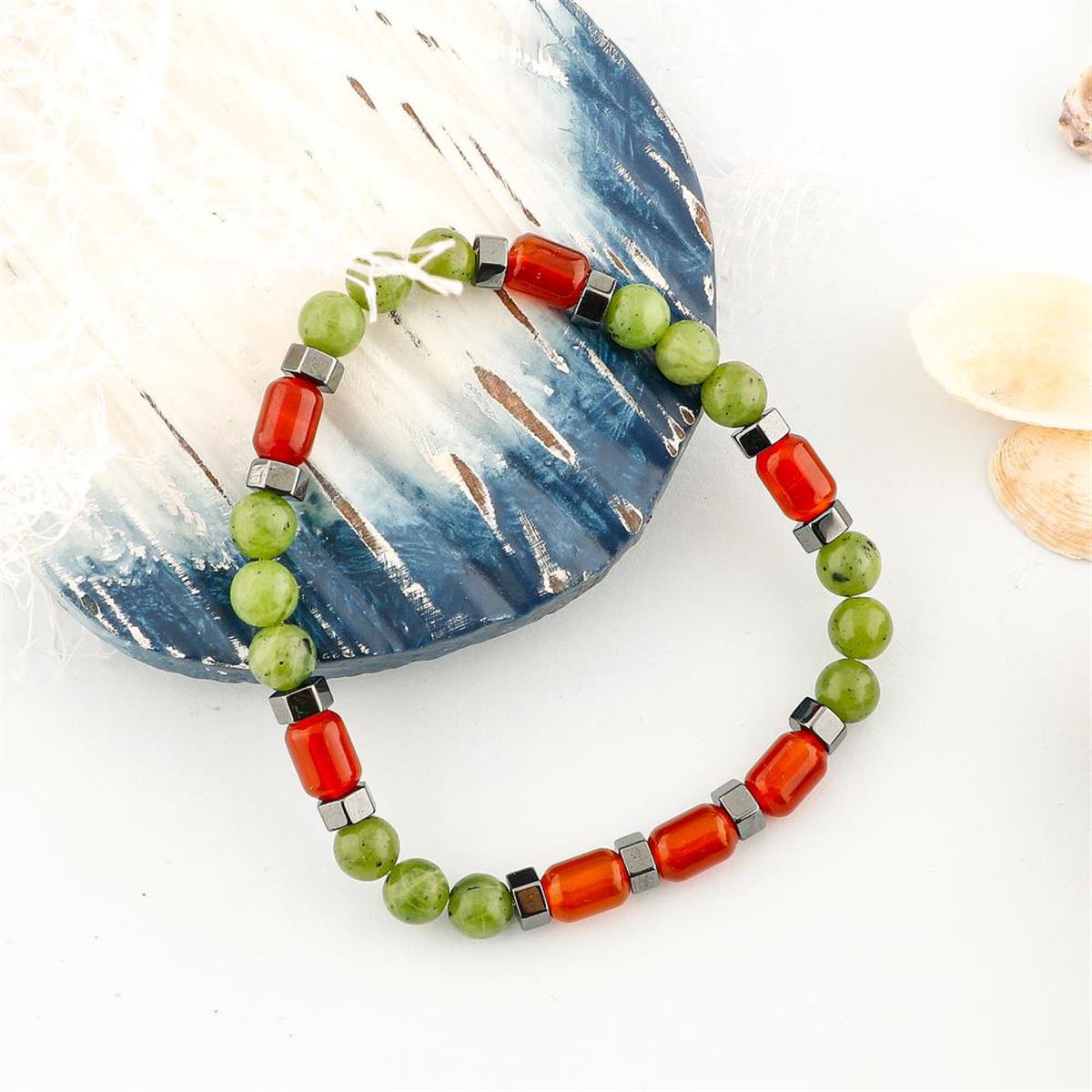 SERTİFİKALI Genel Sağlık Doğal Taş Bileklik Akik Yeşim Hematit 6mm B006