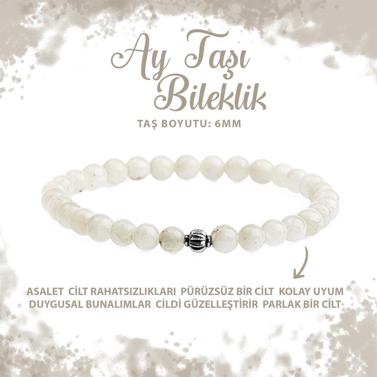 SERTİFİKALI Ay Taşı 6mm Doğal Taş Bileklik