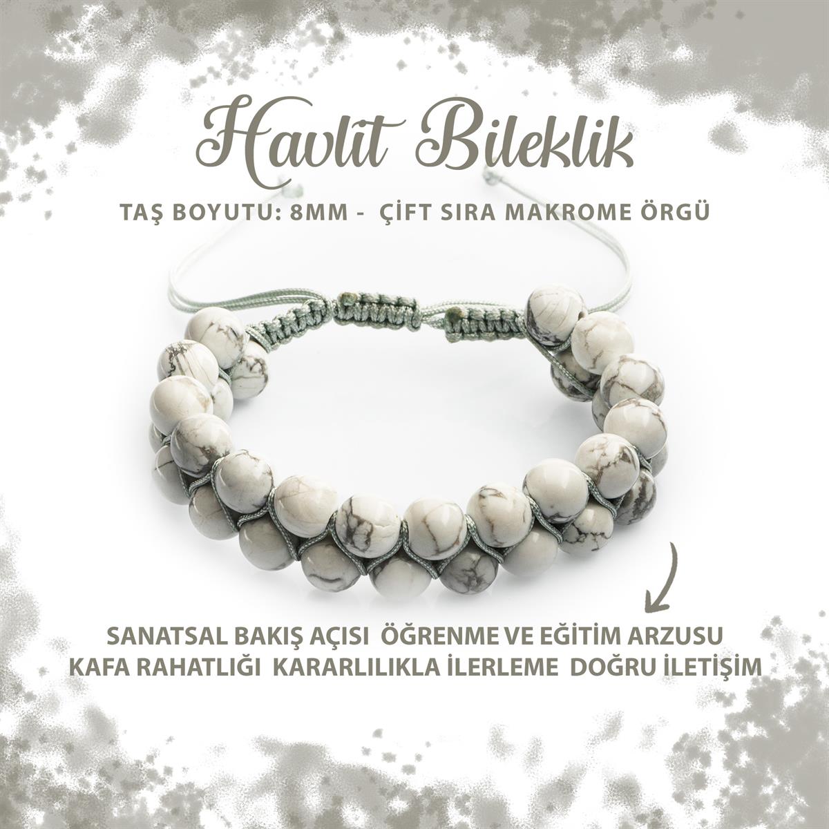 SERTİFİKALI Havlit 8mm Çift Sıra Makrome Doğal Taş Bileklik