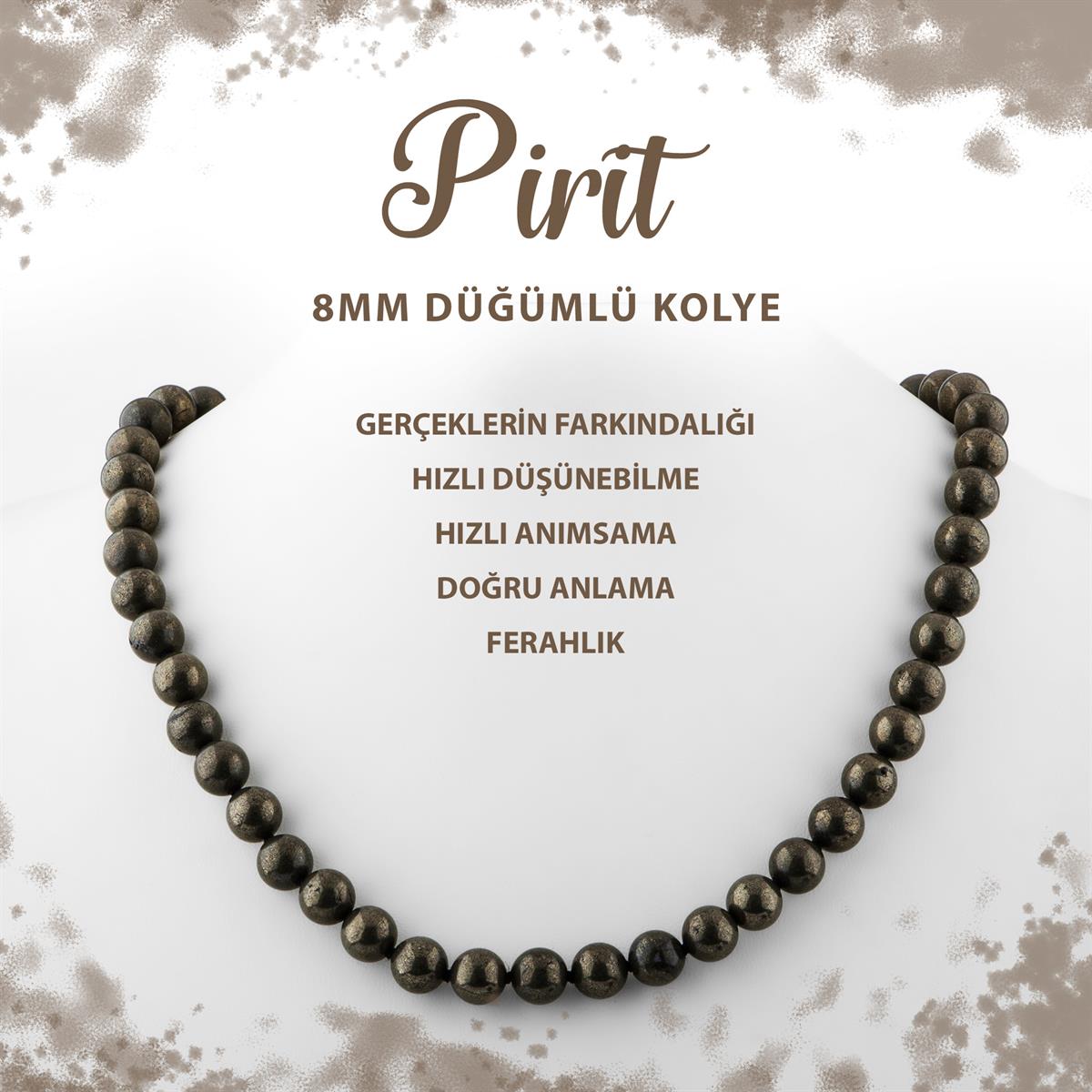 SERTİFİKALI Pirit 8 mm Düğümlü Doğal Taş Kolye