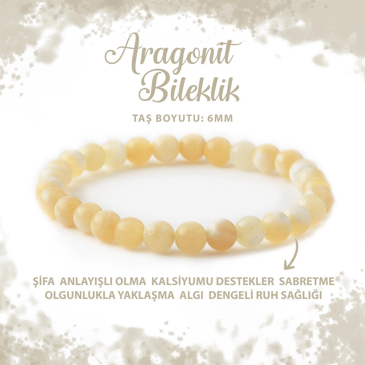 SERTİFİKALI Aragonit 6mm Doğal Taş Bileklik