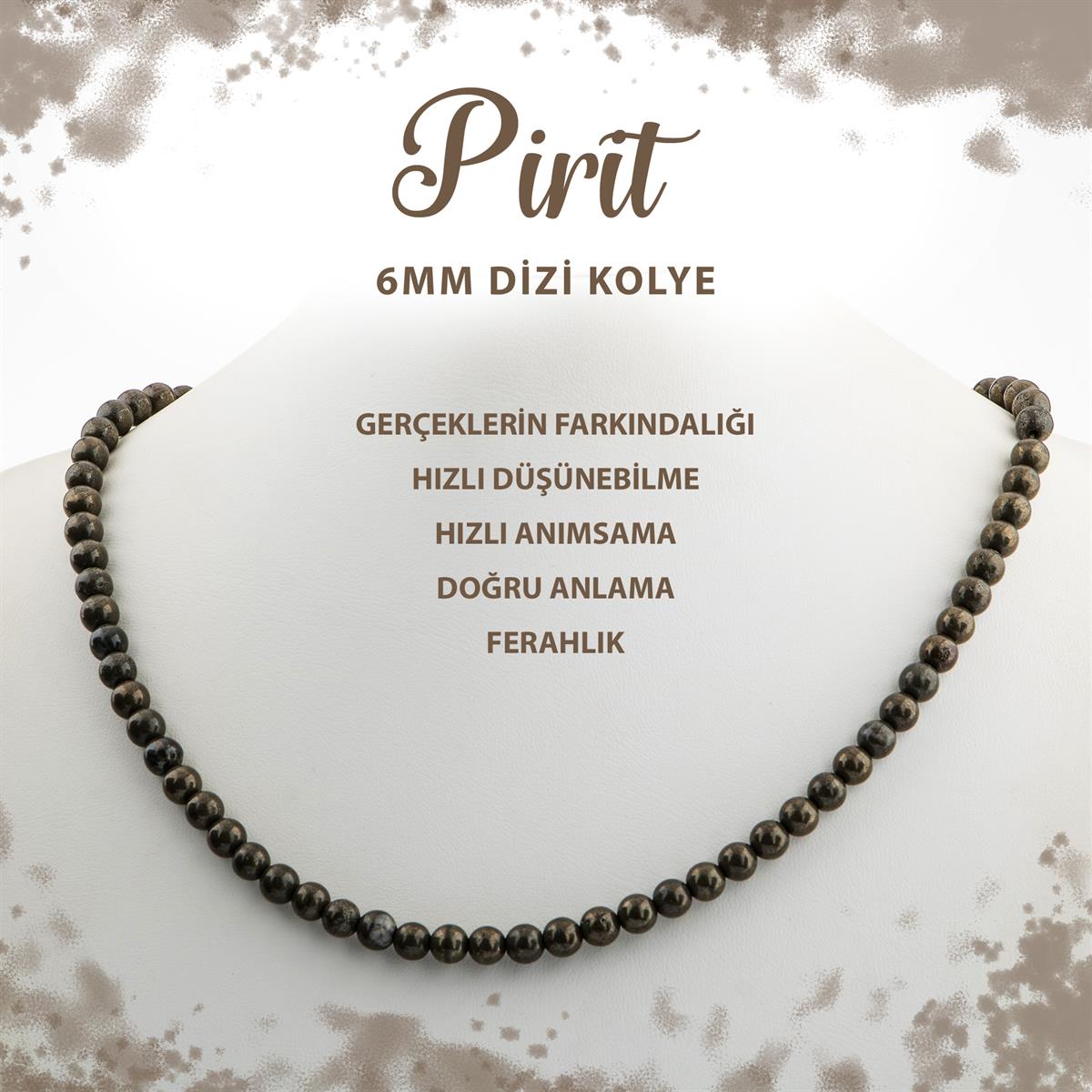 SERTİFİKALI Pirit 6 mm Dizi Doğal Taş Kolye