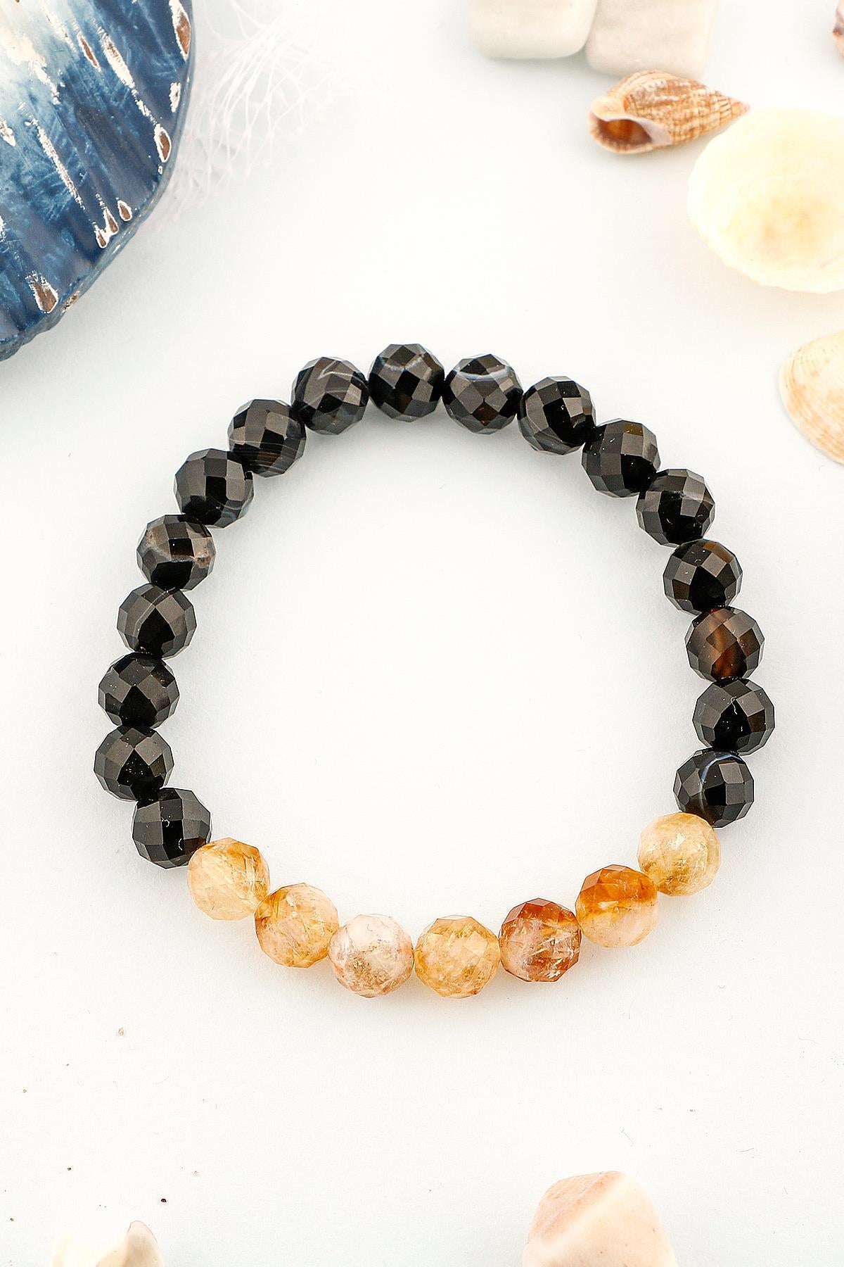 SERTİFİKALI Öz Farkındalık 8mm Doğal Taş Bileklik Göz Akik Sitrin B002