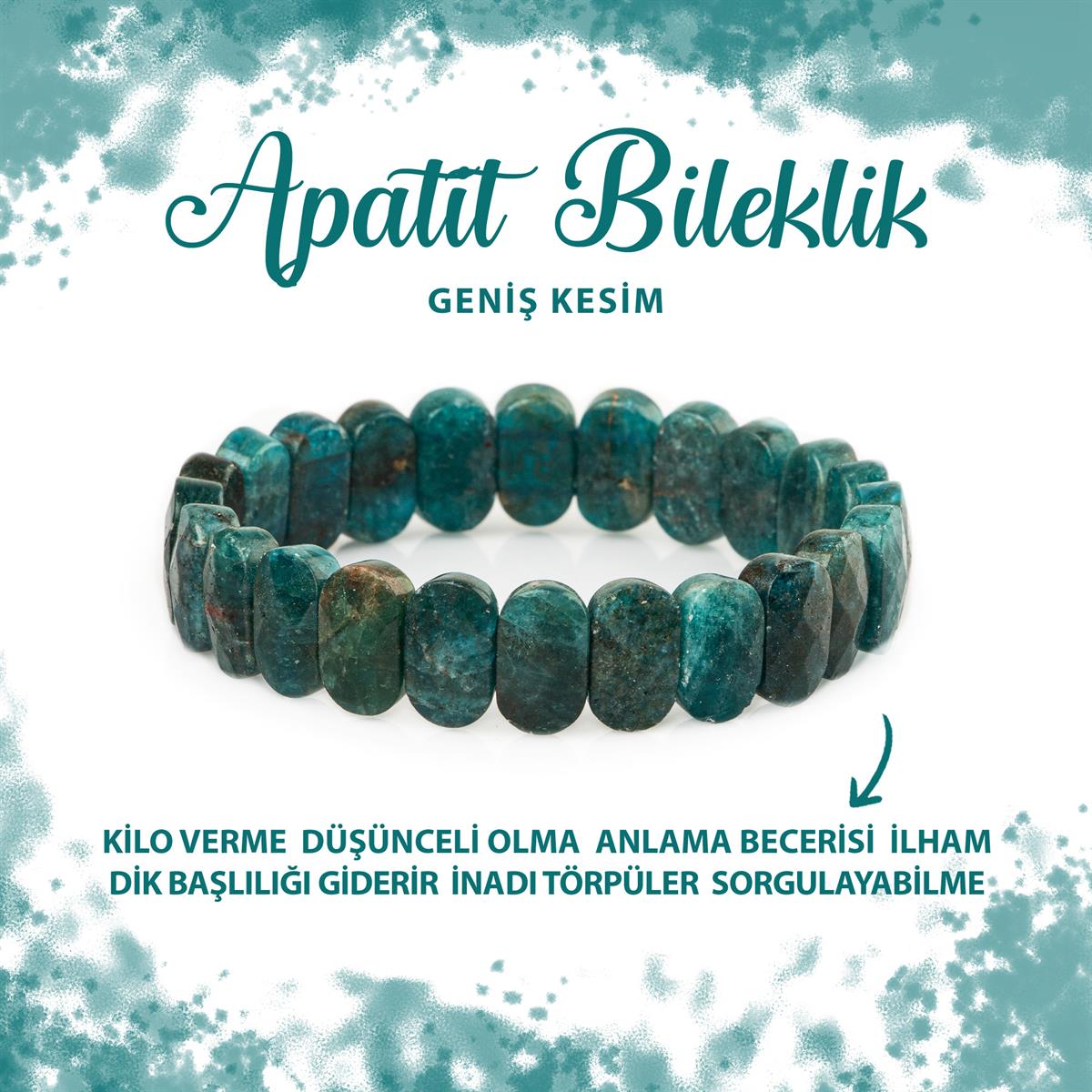 SERTİFİKALI Mavi Apatit Doğal Taş Geniş Kesim Bileklik