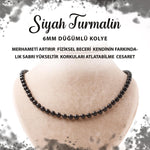 SERTİFİKALI Siyah Turmalin 6 mm Düğümlü Doğal Taş Kolye