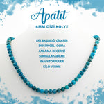 SERTİFİKALI Mavi Apatit 6 mm Dizi Doğal Taş Kolye