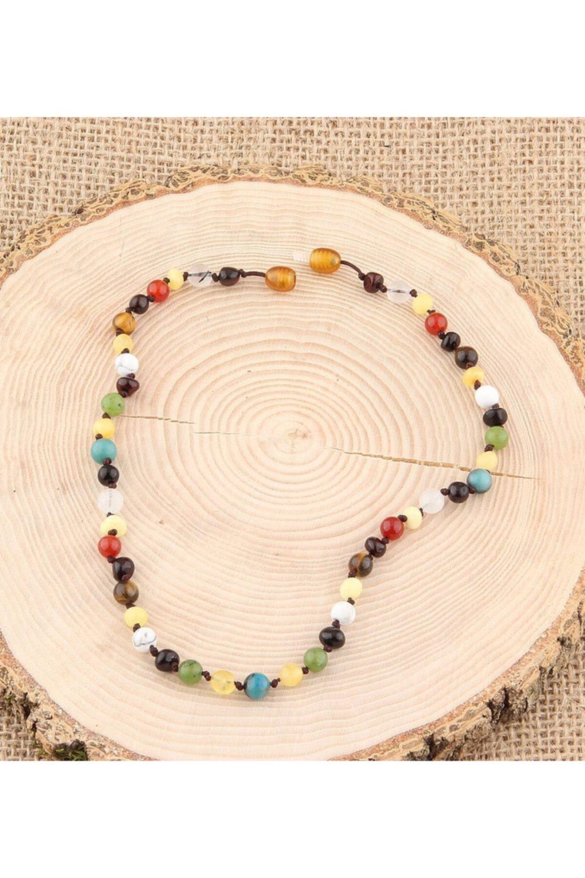 SERTİKALI  Orjinal ( Taşlar) Doğaltaş Bebek Kolye - Kehribar,yeşim,kaplan Gözü,akik,havlit,krizokol