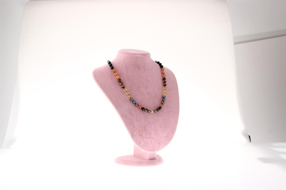 SERTİFİKALI Karnelyan Turuncu Akik, Sitrin, Kaplan Gözü, Obsidyen, Hematit Kolye 6 mm, M452
