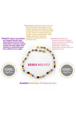 SERTİFİKALI Bebek Kehribar Kolye-ametist-kehribar-pembe Kuvars (33-35 Cm)