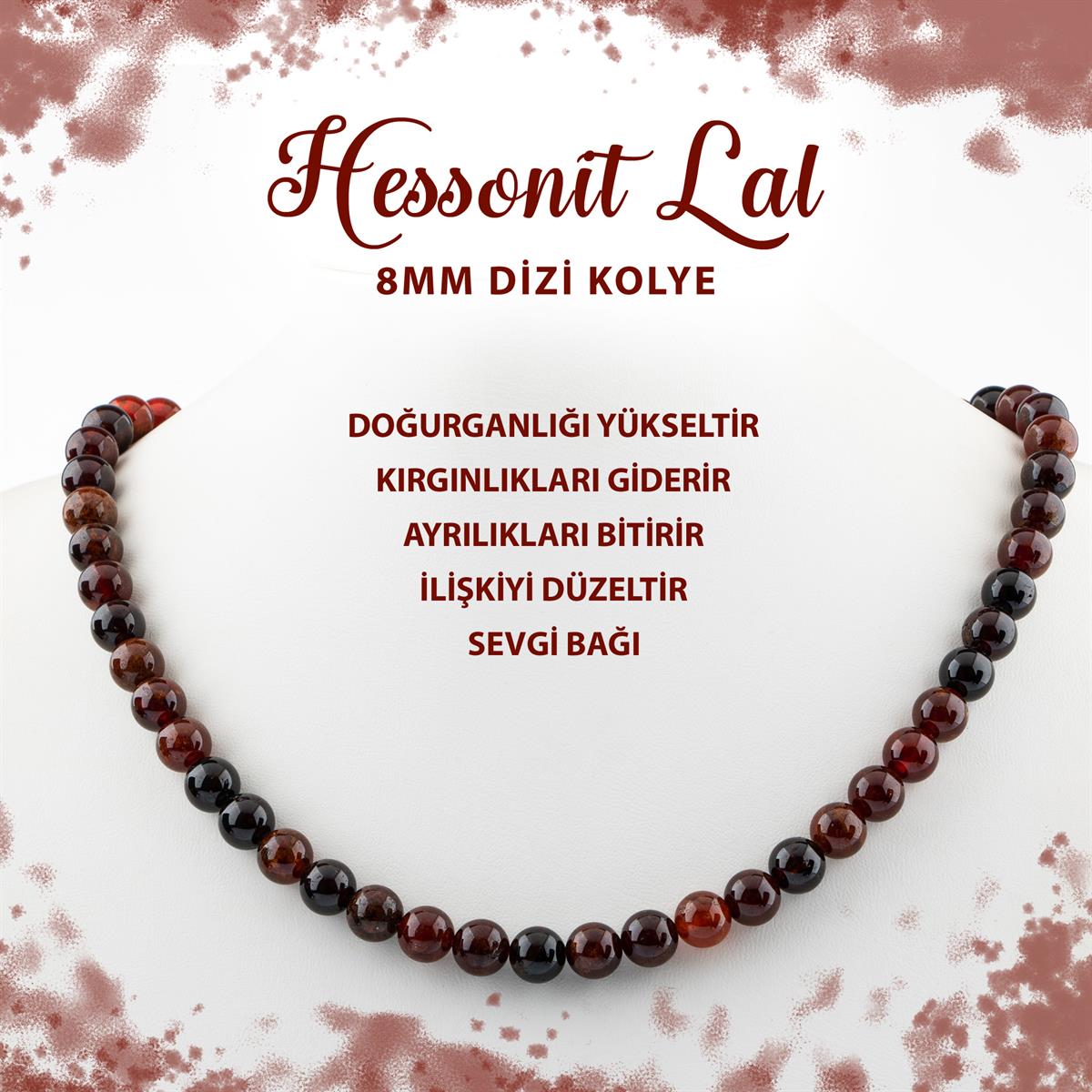 SERTİFİKALI Hessonit Lal 8 mm Dizi Doğal Taş Kolye