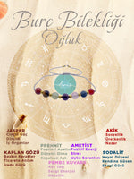 SERTİFİKALI Doğal Taş Oğlak Burç Bilekliği Sodalit-Prehnit-Akik-Ametist-Pembe Kuvars-Kaplan Gözü-Jasper