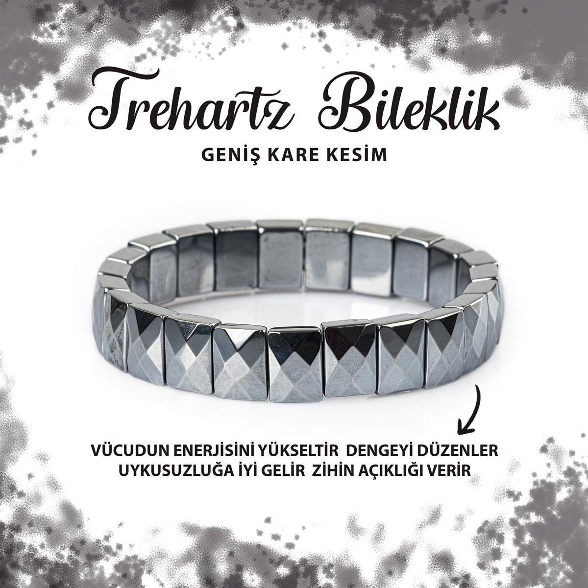 SERTİFİKALI Trehartz Doğal Taş Kare Kesim Geniş Kesim Bileklik