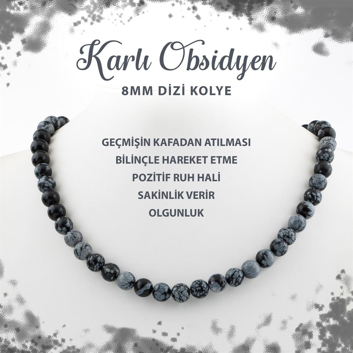 SERTİFİKALI Karlı Obsidyen 8 mm Dizi Doğal Taş Kolye