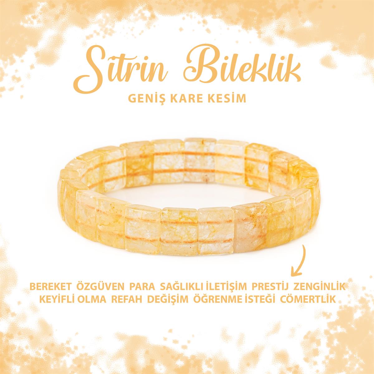 SERTİFİKALI Sitrin Doğal Taş Kare Kesim Geniş Kesim Bileklik